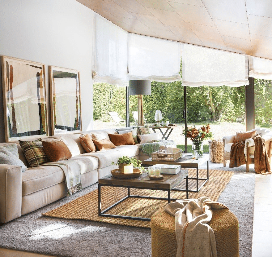 elmueble.com salón bclaro con texturas y tejidos naturales para otoño